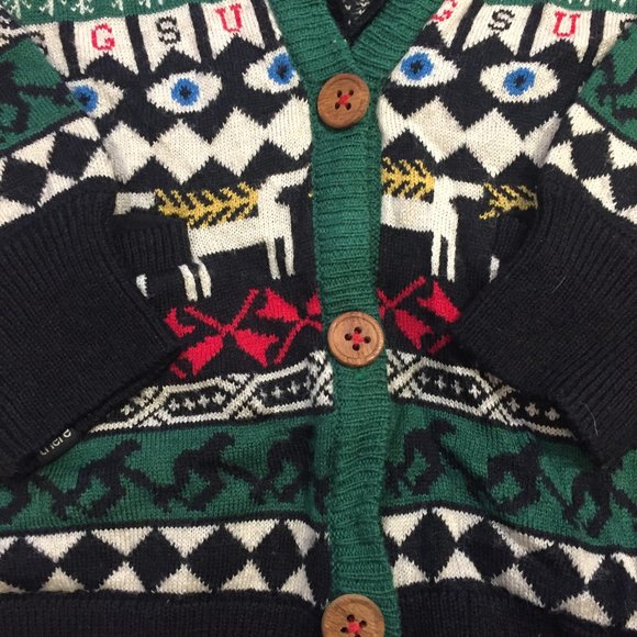 GSUS wool blend ugly Christmas grandpa sweater cardigan - size XS - Picture 2 of 11